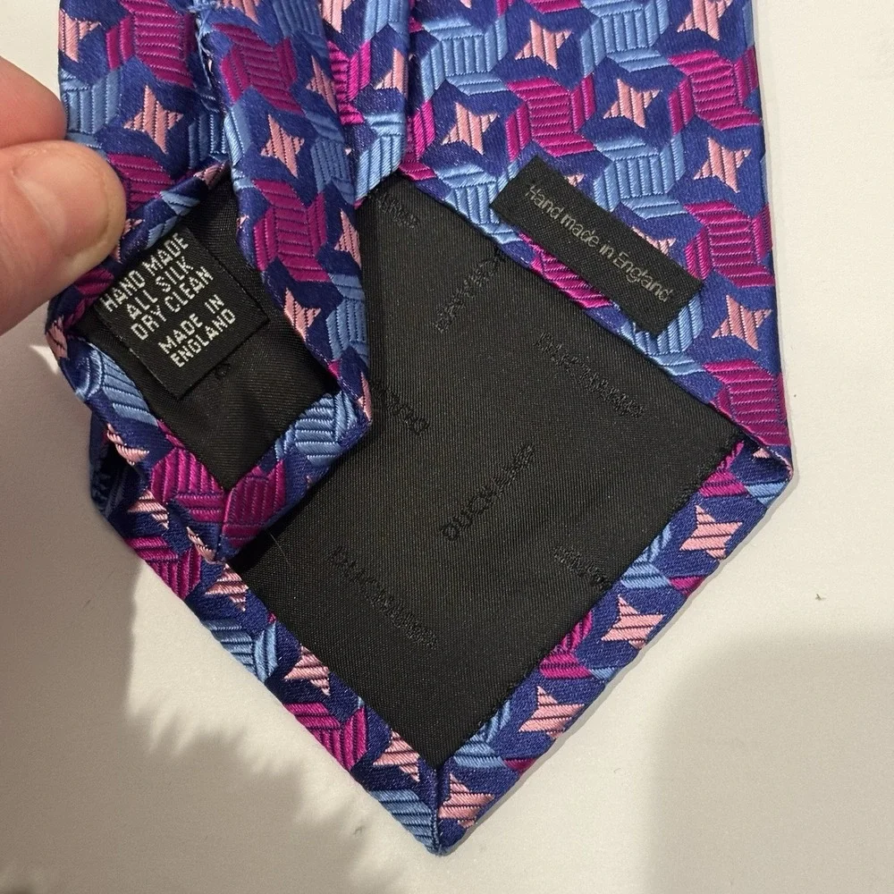 DUCHAMP London DL Luxury Necktie Tie Ties Mens Unisex SILK Pink Blue‎ Geometric
